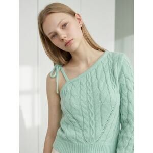 Wild Fable Mint Green Off Shoulder Sweater Tie Detail Soft Knit Small